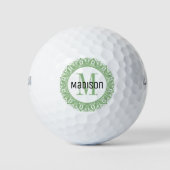 Groene Mandala Monogram Initiaal Zwarte Naam Golfballen (Voorkant)