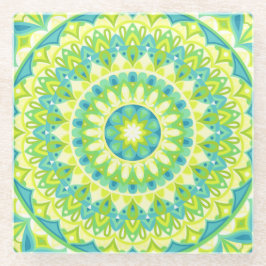 Groene Mandala Natuur Geïnspireerd Boho Levendig P Glazen Onderzetter
