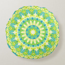 Groene Mandala Natuur Geïnspireerde Boho Vredige H Rond Kussen