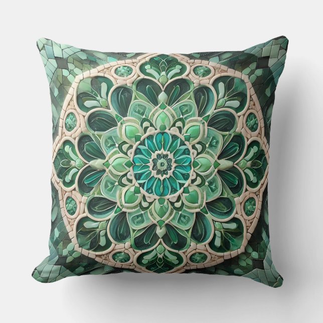 Groene Mandala Patroon: Harmonie van Natuur Kussen (Voorkant)