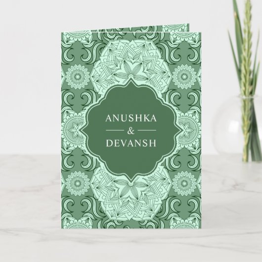 Groene Mandala QR-code Indiase bruiloft (Voorkant)