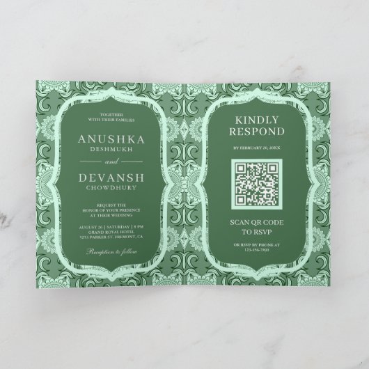Groene Mandala QR-code Indiase bruiloft (Binnen)