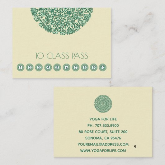 Groene Mandala Symbool Yoga Klasse Klantenkaartje (Voorkant / Achterkant)