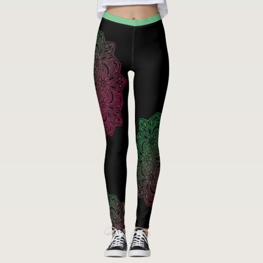 Groene Mandala Vloeiende Leggings (Voorkant)