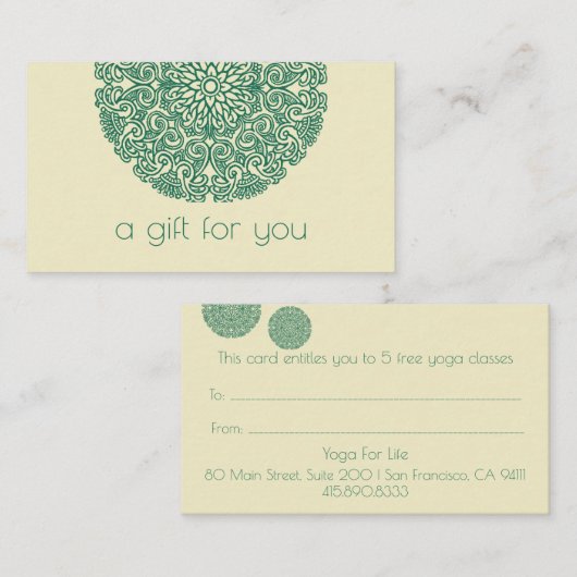 Groene Mandala Yoga Cadeaubon Visitekaartje (Voorkant / Achterkant)