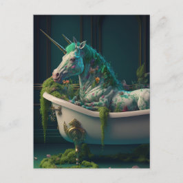 Groene mane Unicorn met extra hoorn op buisje Briefkaart