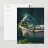 Groene mane Unicorn met extra hoorn op buisje Briefkaart (Voorkant / Achterkant)