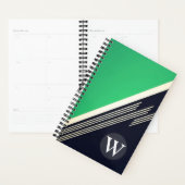 Groene Manly Retro Abstracte Strepen Custom Monogr Planner (Display)