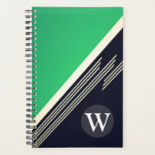 Groene Manly Retro Abstracte Strepen Custom Monogr Planner (Voorkant)