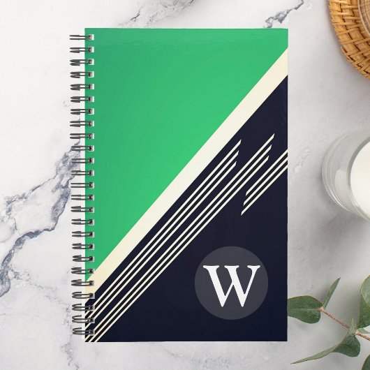 Groene Manly Retro Abstracte Strepen Custom Monogr Planner
