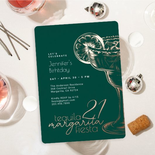 Groene Margarita Fiesta 21ste Verjaardagsfeest Gou Folie Uitnodiging