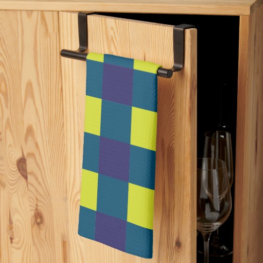 Groene Marine Blauw Checkerboard Theedoek (Derde Gevouwen)