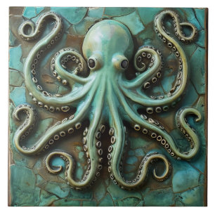 Groene Marine Octopus 3D Effect Aquatisch Tegeltje
