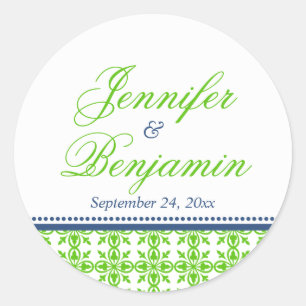 Groene marine preppy aangepaste naam bruiloft guns ronde sticker