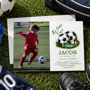 Groene marineblauwe Voetbal Kids Waterverf foto Kaart