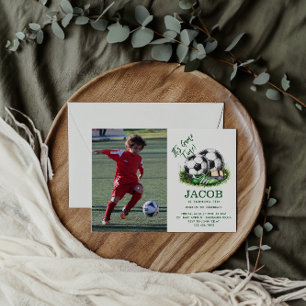Groene marineblauwe Voetbal Kids Waterverf foto Kaart