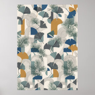 Groene marinegeel Ginkgo dennen geometrische poste Poster