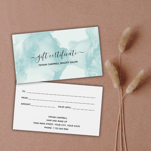 Groene marmer- en Glitter-cadeaubon Visitekaartje