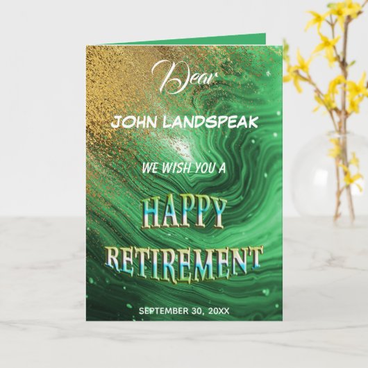 Groene marmer & Gold Glitter Happy Retirement Kaart (Gele Bloem)