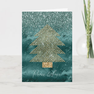 Groene marmer Gold Glitter-kerstboom Vrede Kaart