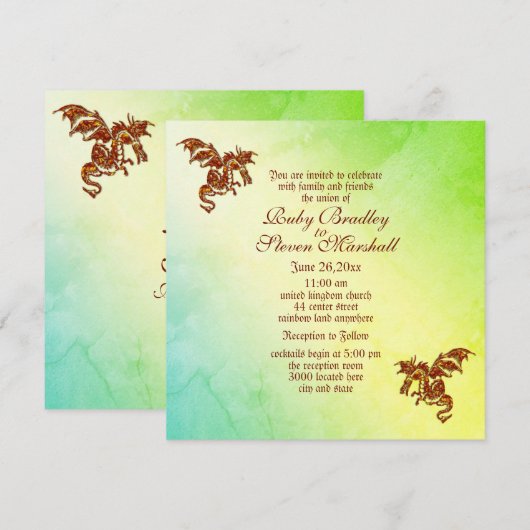 Groene marmer met dragon Fantasy Wedding Kaart (Voorkant / Achterkant)