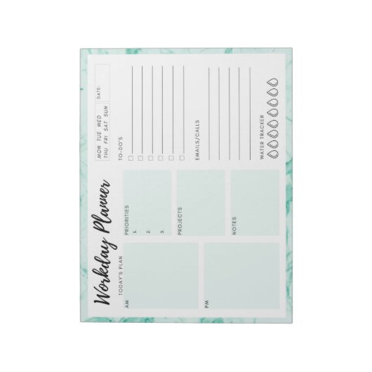 Groene marmer Workday Planner Notitieblok (Linkerzijde)