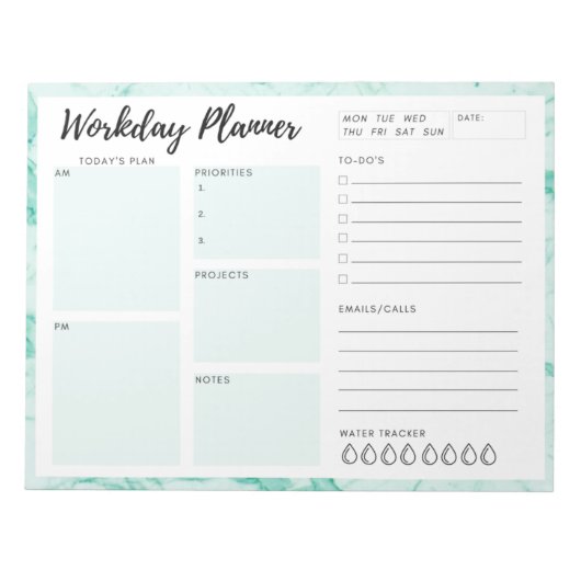 Groene marmer Workday Planner Notitieblok (Voorkant)