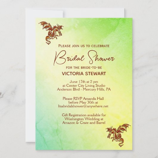 Groene Marmeren Draak  Bruidsuitnodiging Kaart (Voorkant)