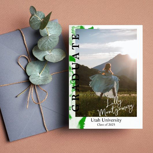 Groene Marmeren Foto Afstudeer Uitnodiging