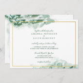 Groene Marmeren Ombre Gouden Frame Trouwdag Aankondiging (Voorkant / Achterkant)