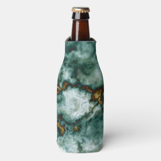 Groene marmertextuur met vinnen flesjeskoeler (Fles Voorkant)