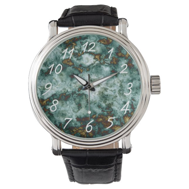 Groene marmertextuur met vinnen horloge (Voorkant)