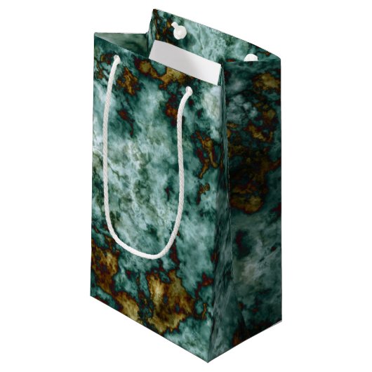 Groene marmertextuur met vinnen klein cadeauzakje (Voorkant Gekanteld)