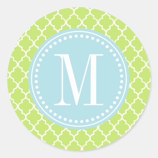 Groene Marokkaanse Tegels Lattice Gepersonaliseerd Ronde Sticker (Voorkant)