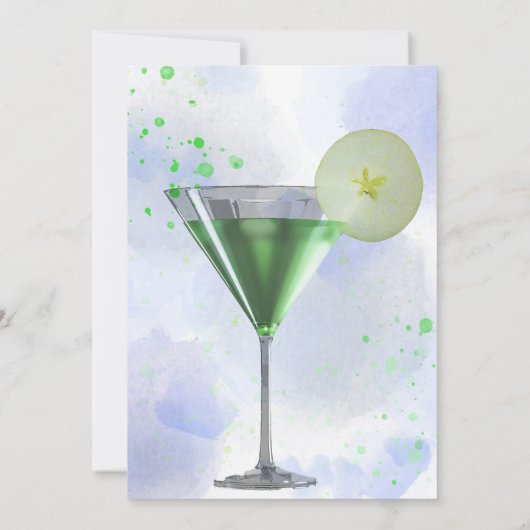 Groene martini cocktail op witte uitnodiging (Achterkant)