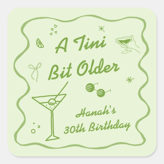 Groene Martini thema Verjaardagsfeest Vierkante Sticker (Voorkant)