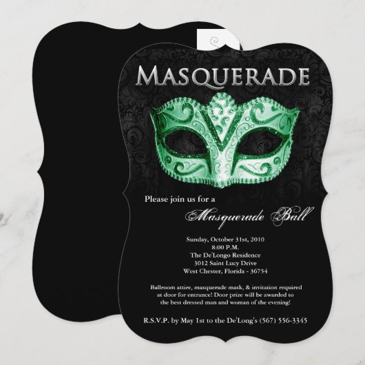 Groene Maskerade Bal Masker Kostuum Halloween Onde Kaart (Voorkant / Achterkant)