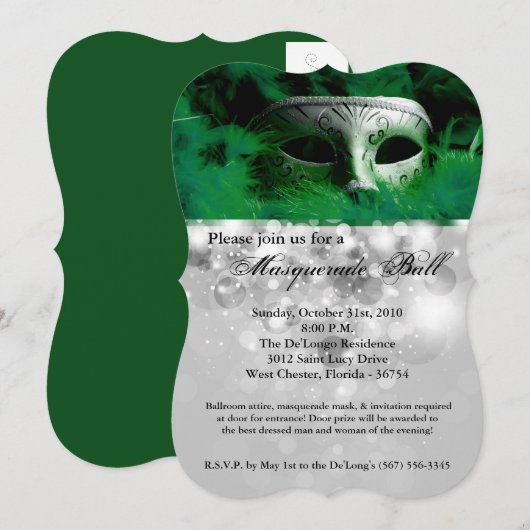 Groene Maskerade Bal Masker Kostuum Halloween Onde Kaart (Voorkant / Achterkant)