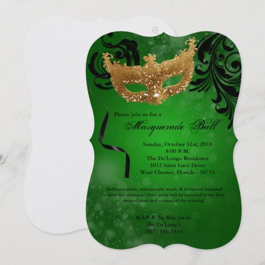 Groene Maskerade Bal Masker Kostuum Halloween Onde Kaart (Voorkant / Achterkant)