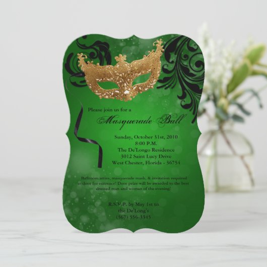 Groene Maskerade Bal Masker Kostuum Halloween Onde Kaart (Staand voorkant)