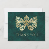 Groene Masquerade Masker Elegante Quinceanera Bedankkaart (Voorkant)