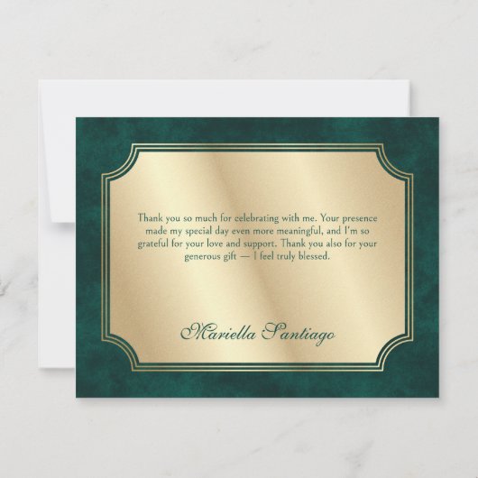 Groene Masquerade Masker Elegante Quinceanera Bedankkaart (Achterkant)