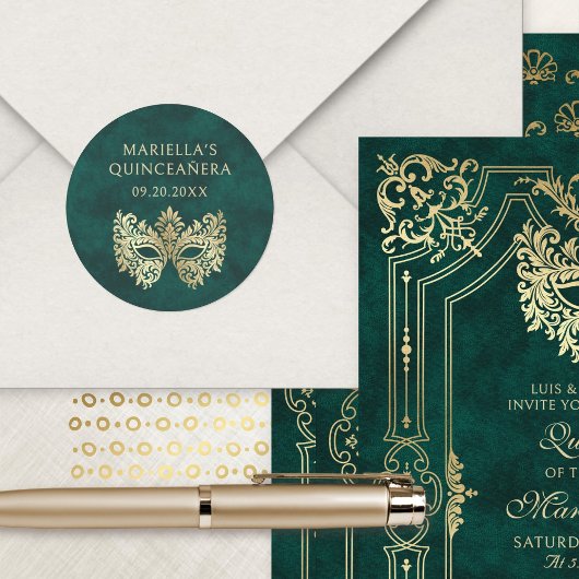 Groene Masquerade Masker Elegante Quinceanera Ronde Sticker