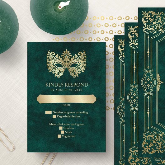 Groene Masquerade Masker Elegante Quinceanera RSVP Kaartje