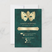 Groene Masquerade Masker Elegante Quinceanera RSVP Kaartje (Voorkant)