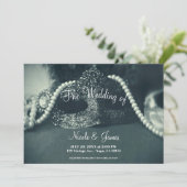Groene Masquerade Masker Pearls Wedding Kaart (Staand voorkant)