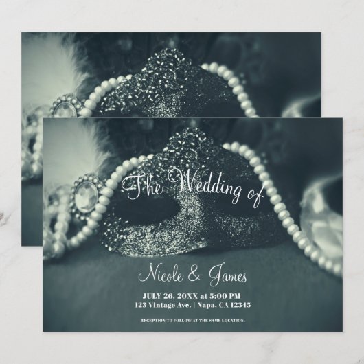  Groene Masquerade Masker Pearls Wedding Kaart (Voorkant / Achterkant)