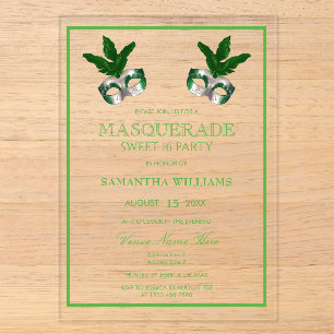 Groene Masquerade Sweet 16 Acryl Uitnodigingen