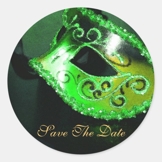 Groene Masqurade Mask Elegant Save The Date Sticke Ronde Sticker (Voorkant)