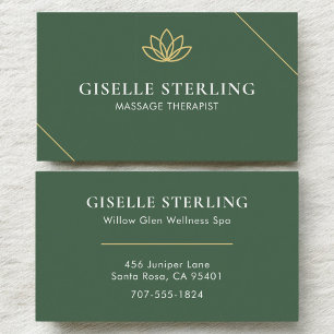 Groene Massage Therapeut Minimalistische Lotus Visitekaartje